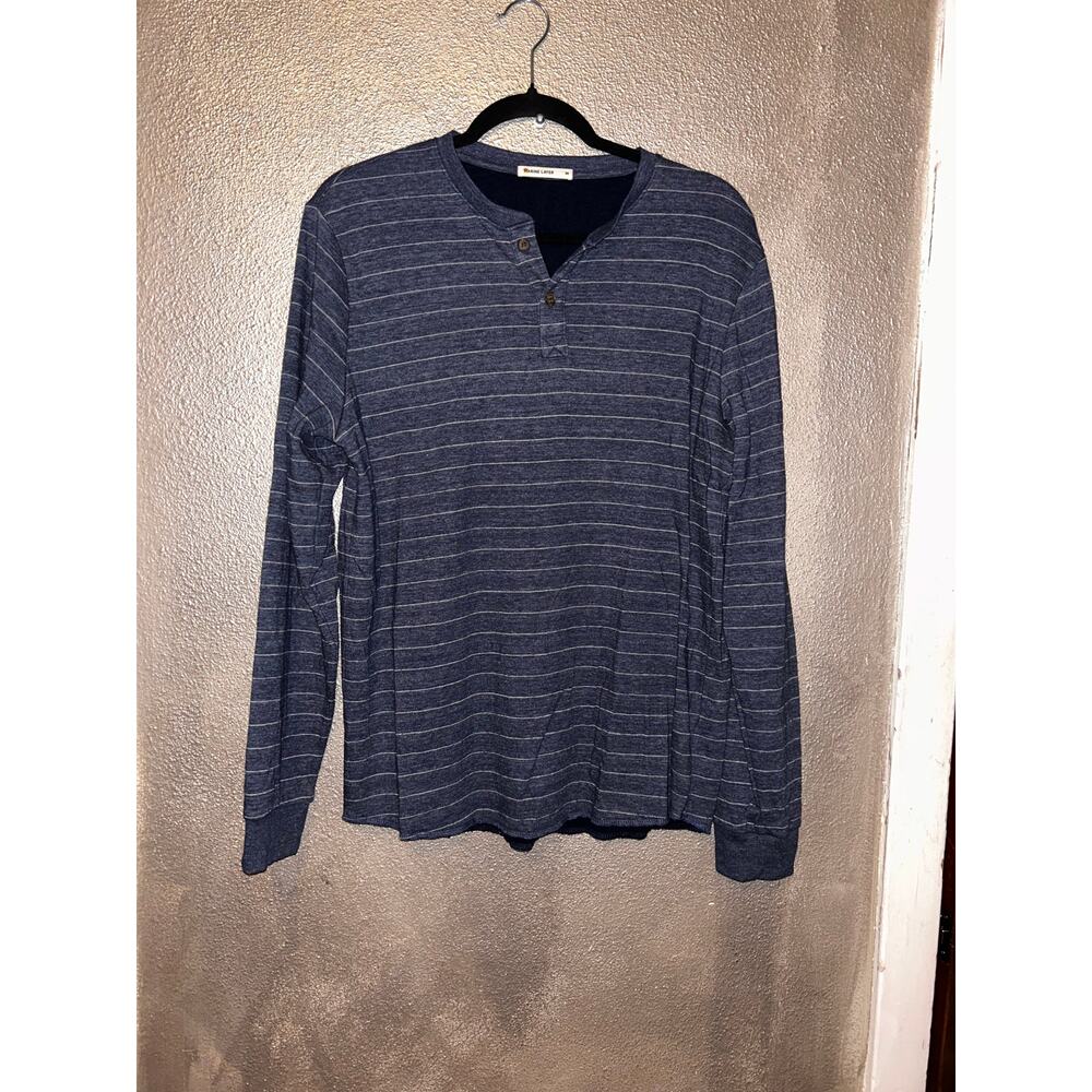 Marine Layer Casual Double Knit Midnight Navy Blue Long Sleeve Crew Neck Top
